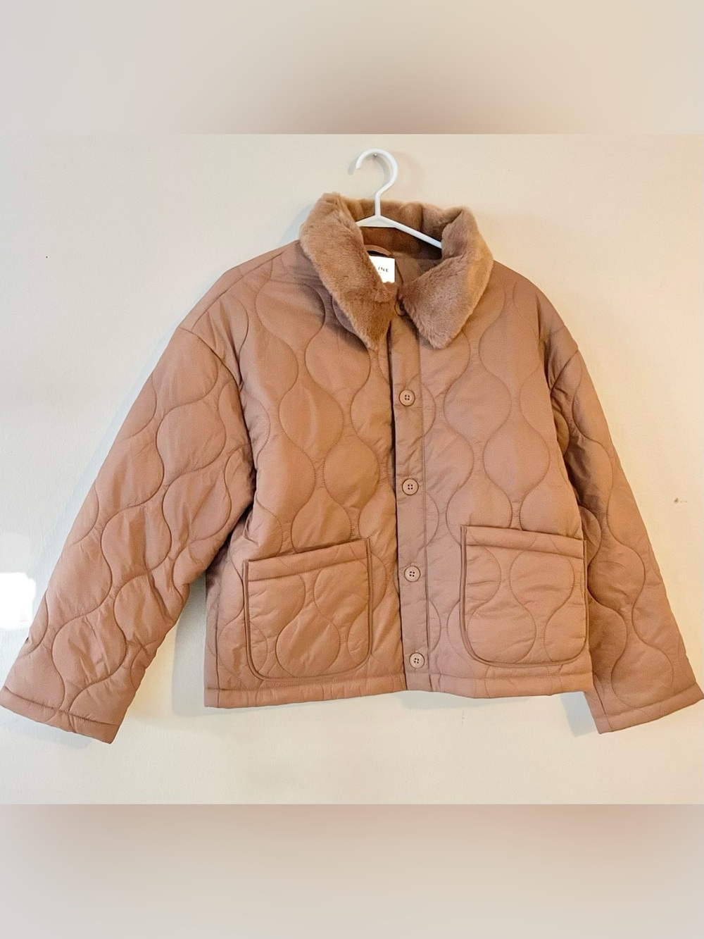 Sz S online by aerie real luxe Quilted Faux-Fur Collar Jacket in Rust - Picture 8 of 10